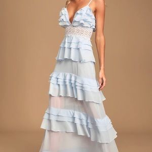 Frill of a Lifetime Light Blue Tiered Ruffle Chiffon Maxi Dress